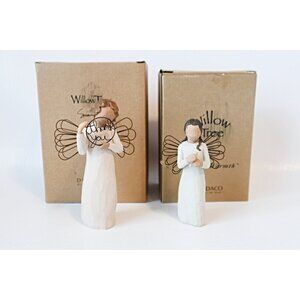 2 Vintage Willow Tree Angel Figurines with Box Angel of Hope Thank You Angel